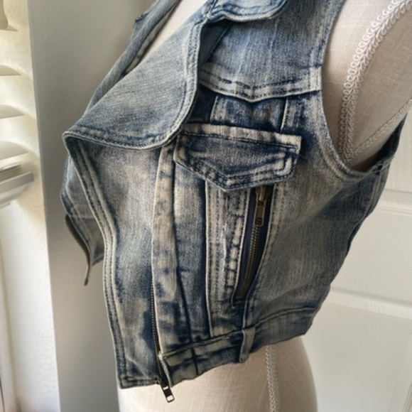 Chocolate USA | Y2K Distressed Blue Wash Denim Crop Vest Copper Zippers, Size S - Picture 3 of 10